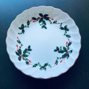 Vintage Christmas Holly Trinket Tray Dish